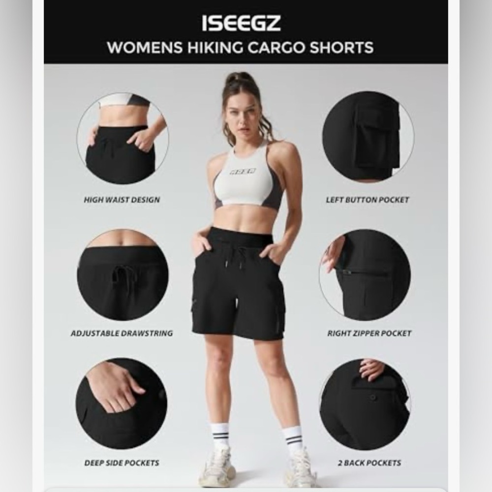 ISEEGZ Women's Hiking Cargo Shorts Inch Quick Dry Elastic Waist Shorts Size XL